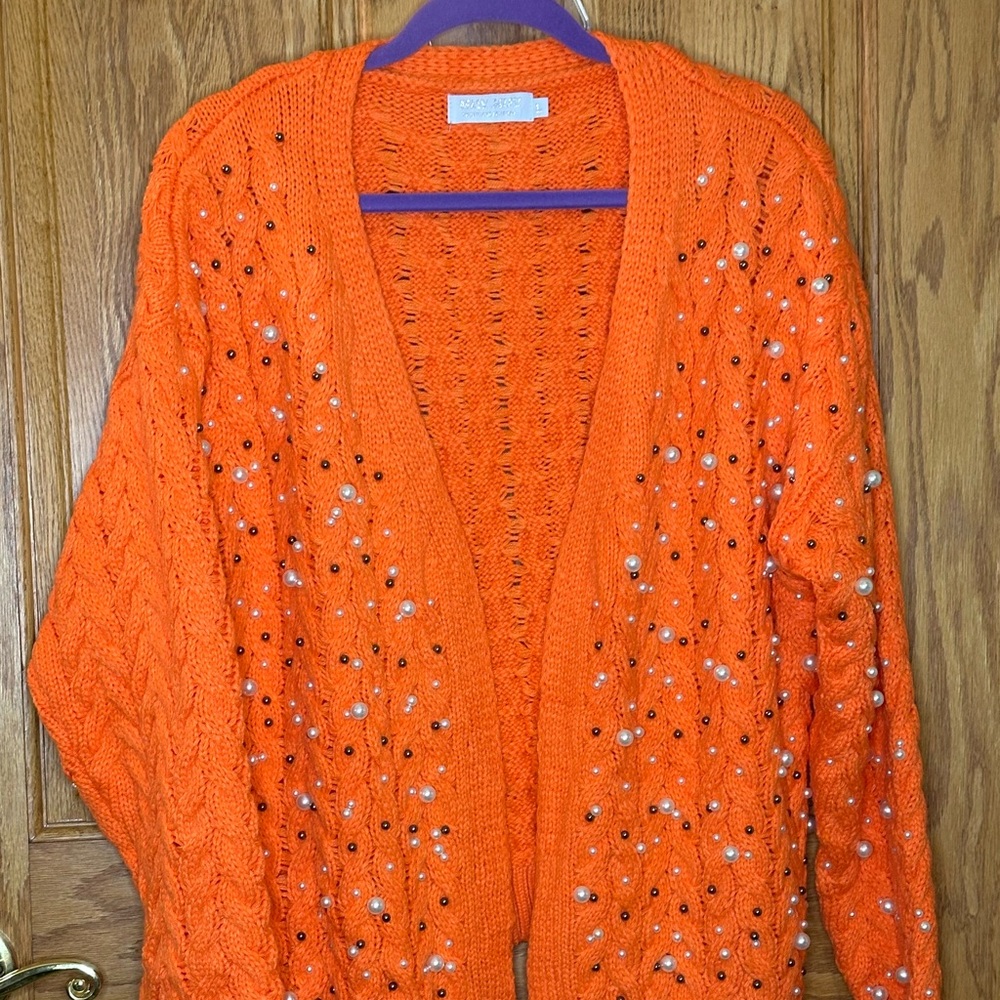 Beaded cable knit Orange Cardigan